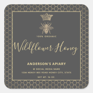 Cuadrada Pegatina cuadrado de abejas reina moderna en tarro
