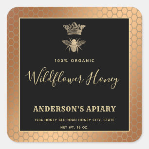 Cuadrada Pegatina cuadrado de abejas reina moderna en tarro