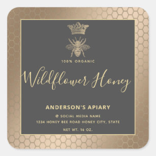 Cuadrada Pegatina cuadrado de abejas reina moderna en tarro