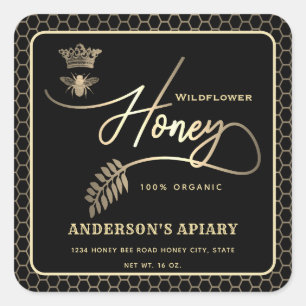 Cuadrada Pegatina cuadrado de abejas reina moderna en tarro