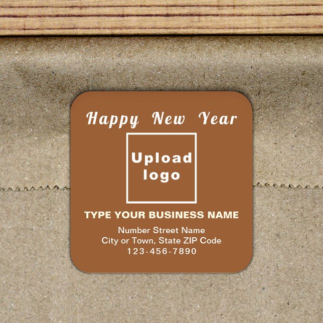 Cuadrada Pegatina cuadrado de Año Nuevo profesional (New Year greeting with your business brand on brown square sticker.)
