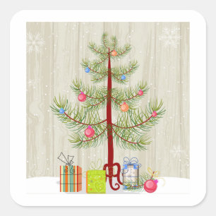 Cuadrada Pegatina cuadrado de árboles y regalos
