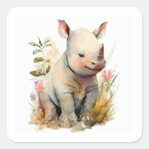 Cuadrada Pegatina cuadrado de Baby Rhino