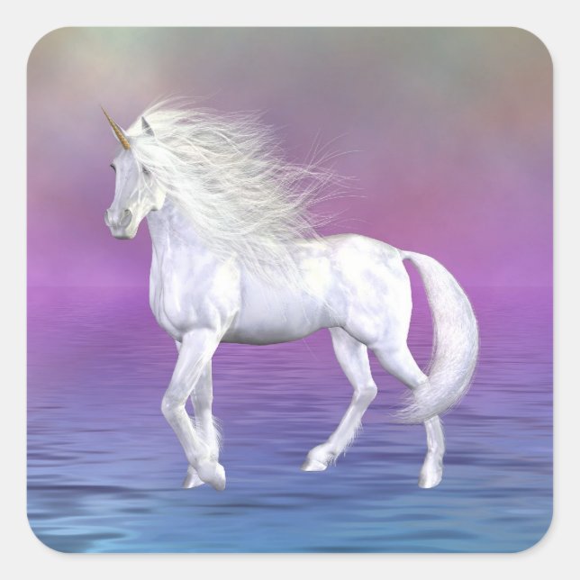 Cuadrada Pegatina cuadrado de belleza blanca Unicorn (Anverso)