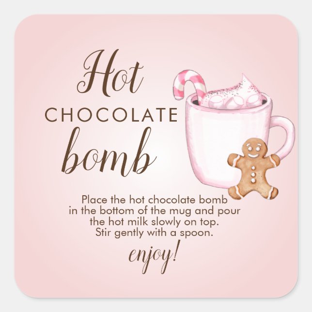 Cuadrada Pegatina cuadrado de bombas de chocolate caliente (Anverso)