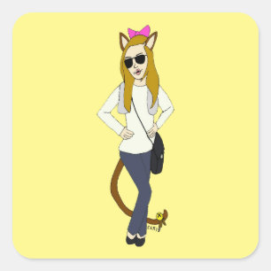 Cuadrada pegatina cuadrado de catgirl
