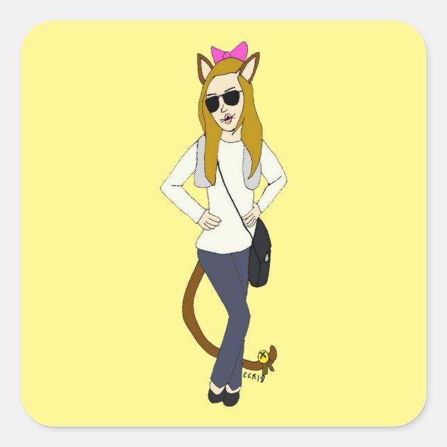 Cuadrada pegatina cuadrado de catgirl (Anverso)