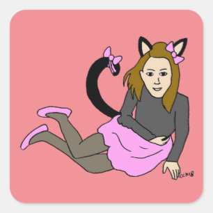 Cuadrada pegatina cuadrado de catgirl
