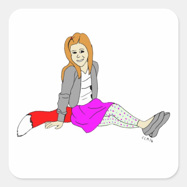 Cuadrada pegatina cuadrado de chica foxy (Anverso)