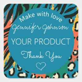 Cuadrada Pegatina cuadrado de color azul de impresión anima