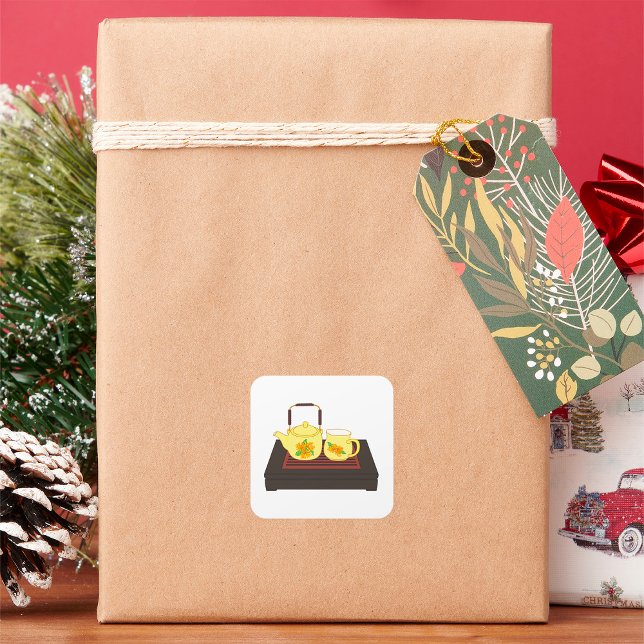 Cuadrada Pegatina cuadrado de conjunto de tetera amarilla (Subido por el creador)