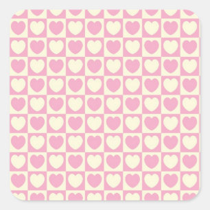 Cuadrada Pegatina cuadrado de corazón rosado controlado