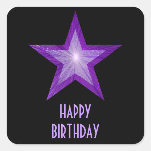 Cuadrada Pegatina cuadrado de Estrella Morada 'Feliz Cumple