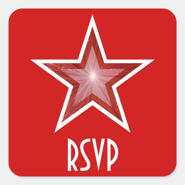 Cuadrada Pegatina cuadrado de Estrella Roja RSVP rojo (Anverso)