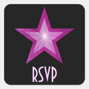 Cuadrada pegatina cuadrado de estrella rosa RSVP negro