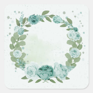 Cuadrada pegatina cuadrado de flores azules románticas