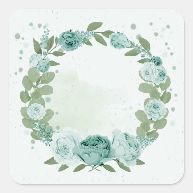 Cuadrada pegatina cuadrado de flores azules románticas (Anverso)