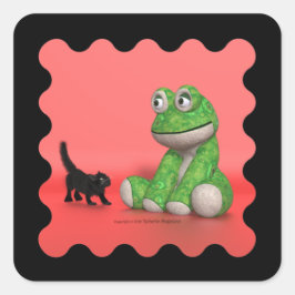 Cuadrada Pegatina cuadrado de gatitos y ranas lujosas