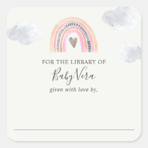 Cuadrada Pegatina cuadrado de la biblioteca Baby Shower Rai