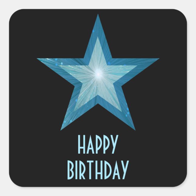 Cuadrada Pegatina cuadrado de la estrella azul "Feliz cumpl (Anverso)