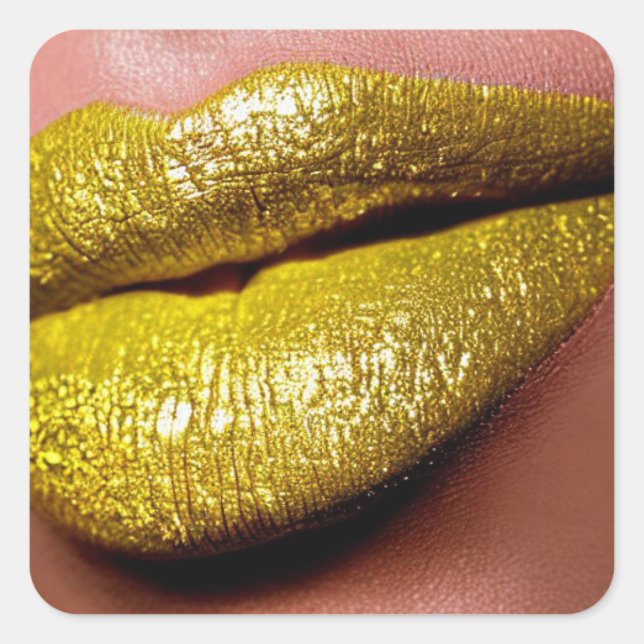 Cuadrada Pegatina cuadrado de lápiz labial amarillo (Anverso)
