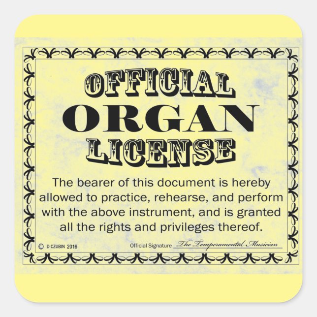 Cuadrada Pegatina cuadrado de licencia de órganos (Anverso)