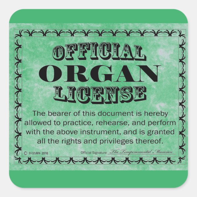 Cuadrada Pegatina cuadrado de licencia de órganos (Anverso)