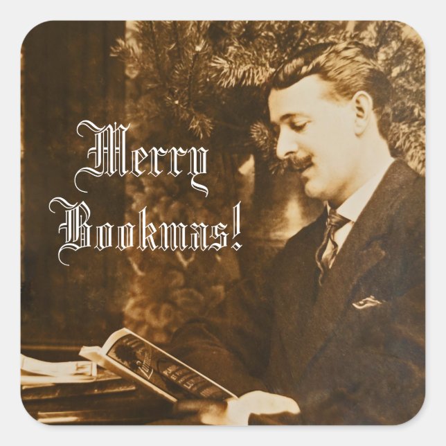 Cuadrada Pegatina cuadrado de Navidades de Bookmas de vinta (Anverso)