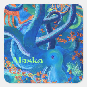 Cuadrada Pegatina cuadrado de Octopacifica _ALASKA