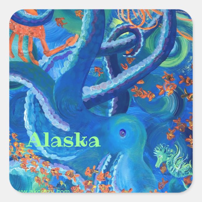 Cuadrada Pegatina cuadrado de Octopacifica _ALASKA (Anverso)
