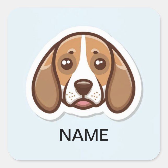 Cuadrada Pegatina cuadrado de perros beagle personalizado (Anverso)