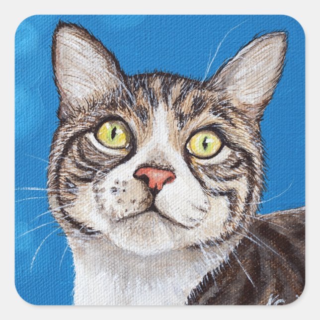 Cuadrada Pegatina cuadrado de pintura de gatos de tabla (Anverso)