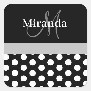 Cuadrada Pegatina cuadrado de pozo de polka blanco gris