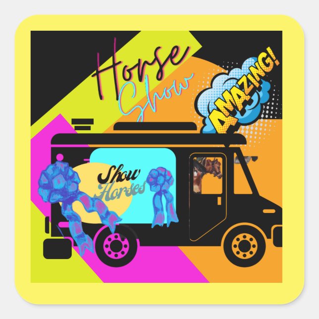 Cuadrada pegatina cuadrado de show de caballos de estilo có (Anverso)