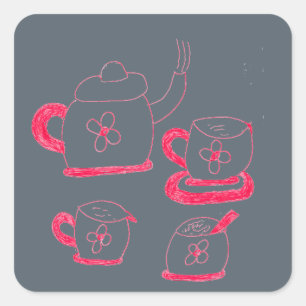 Cuadrada Pegatina cuadrado de tiempo del té