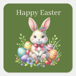 Cuadrada Pegatina cuadrado del conejito de Pascua Feliz