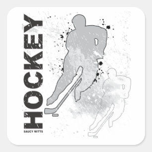 Cuadrada Pegatina cuadrado del jugador de hockey de doble v