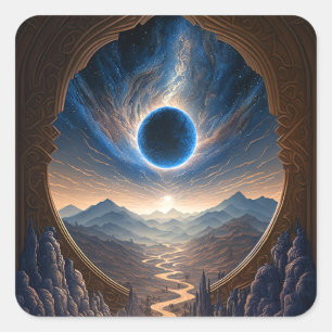 Cuadrada Pegatina cuadrado del paisaje espacial de Fantasía