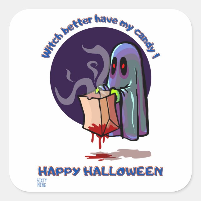 Cuadrada pegatina cuadrado divertido "HAPPY HALLOWEEN 2" (Anverso)