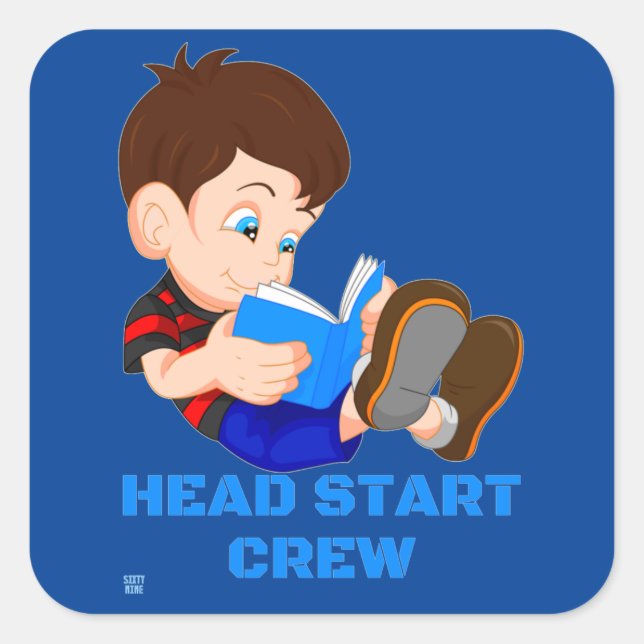 Cuadrada pegatina cuadrado divertido "HEAD START CREW" (Anverso)