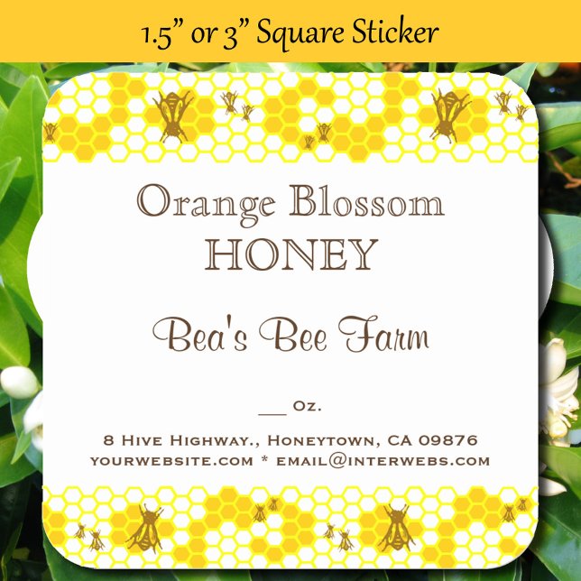Cuadrada Pegatina cuadrado editable de 1,5" de miel de abej (Honey Bee Honeycomb Editable Square Product Stickers)