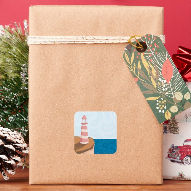 Cuadrada Pegatina cuadrado en horizontal de faro a rayas (Subido por el creador)