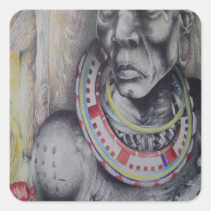 Cuadrada Pegatina cuadrado Hakuna Matata con leones- Masai