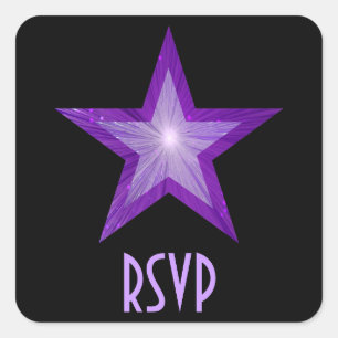 Cuadrada Pegatina cuadrado RSVP de estrella púrpura negro