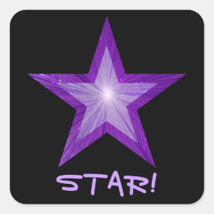 Cuadrada Pegatina cuadrado 'STAR!' de Estrella Púrpura negr