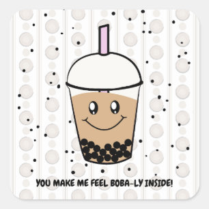 Cuadrada Pegatina Cul Boba Bubble Tea Pun Square