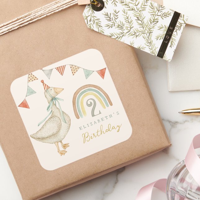 Cuadrada Pegatina Cute Goose Birthday Square (Subido por el creador)