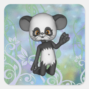 Cuadrada Pegatina Cute Kawaii Panda Bear Square