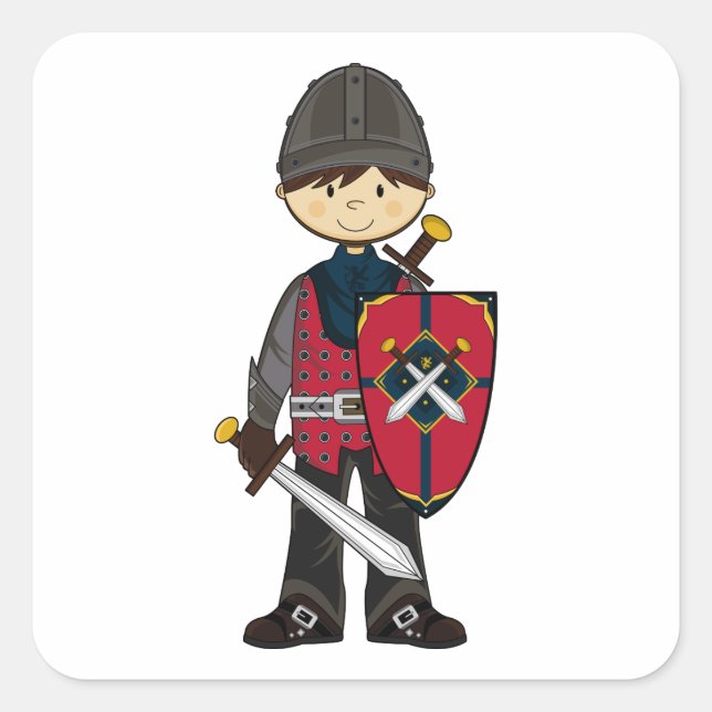 Cuadrada Pegatina Cute Medieval Knight (Anverso)
