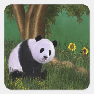 Cuadrada Pegatina Cute Panda